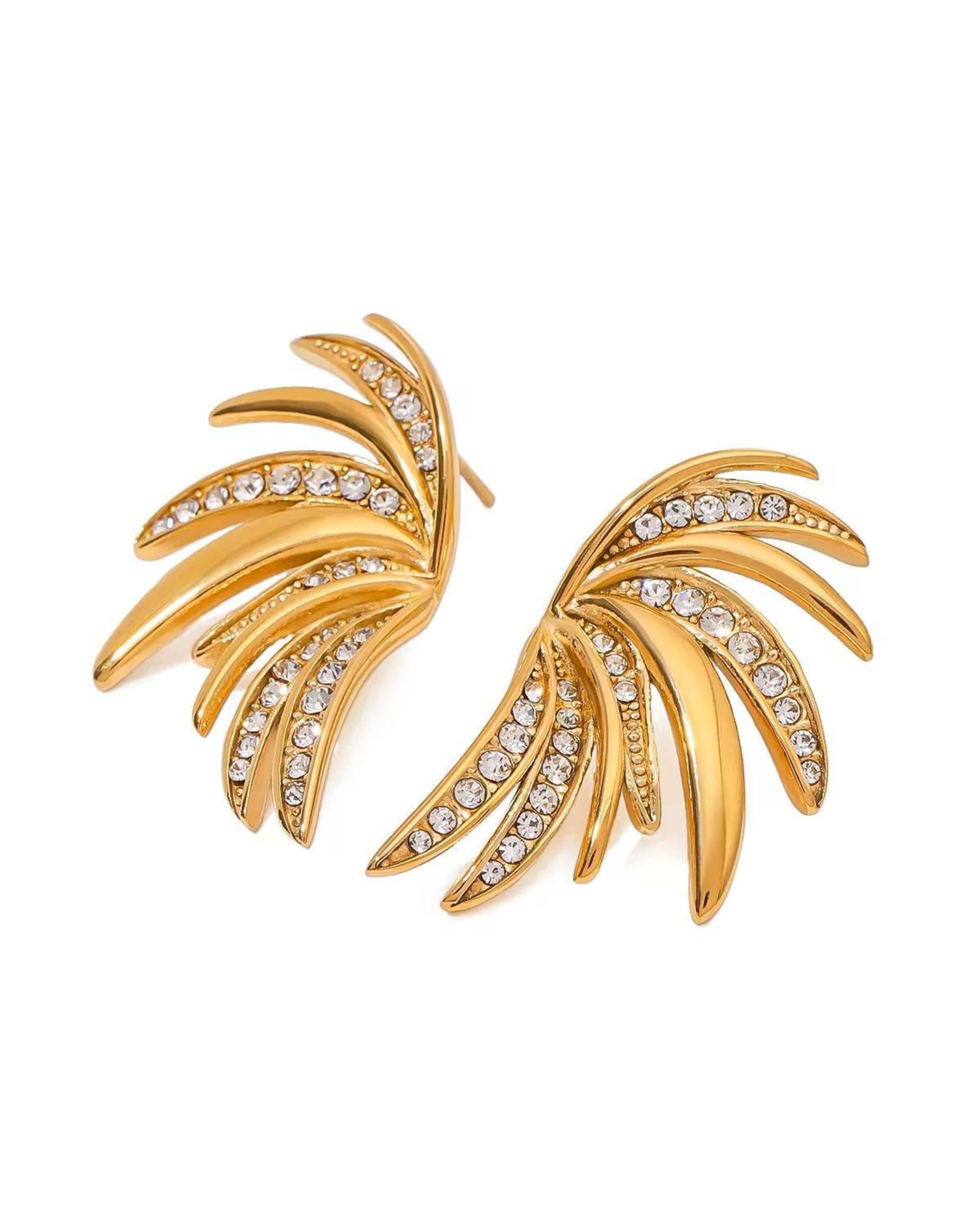 Rekhhta Essentials Earrings Crystal Palm Leaf Statement Earrings