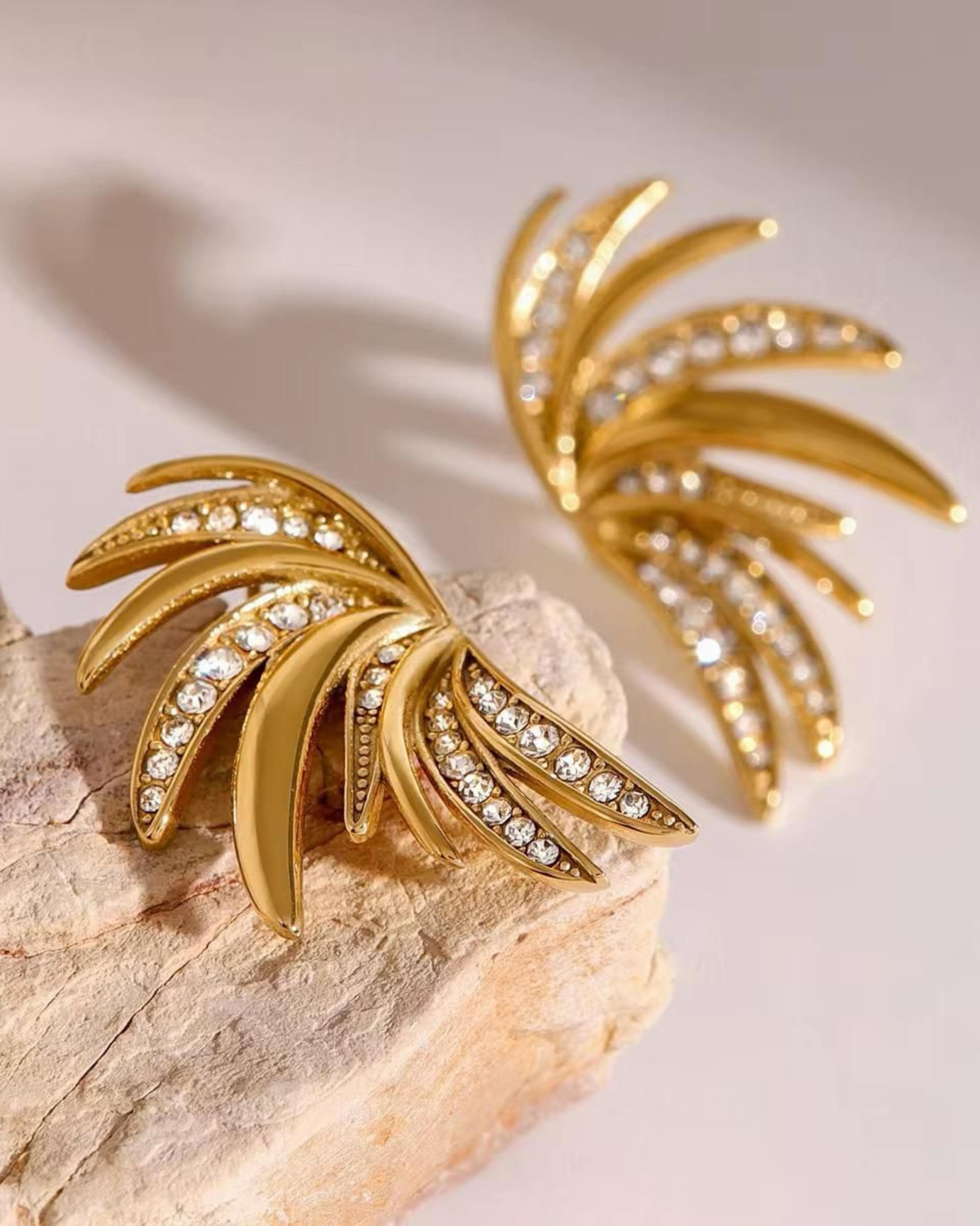 Rekhhta Essentials Earrings Crystal Palm Leaf Statement Earrings