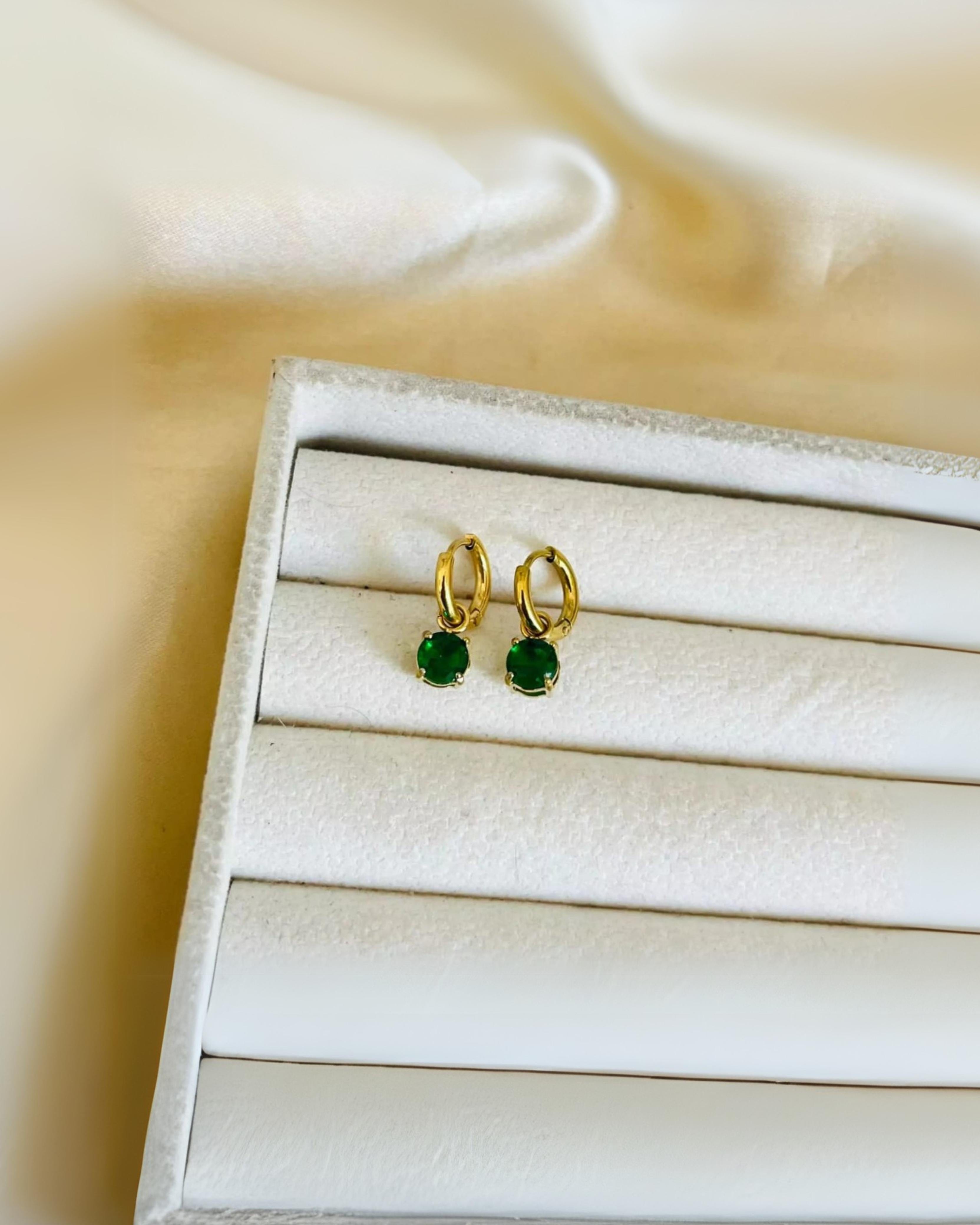 Rekhhta Essentials Earrings Emerald Charm Hoops
