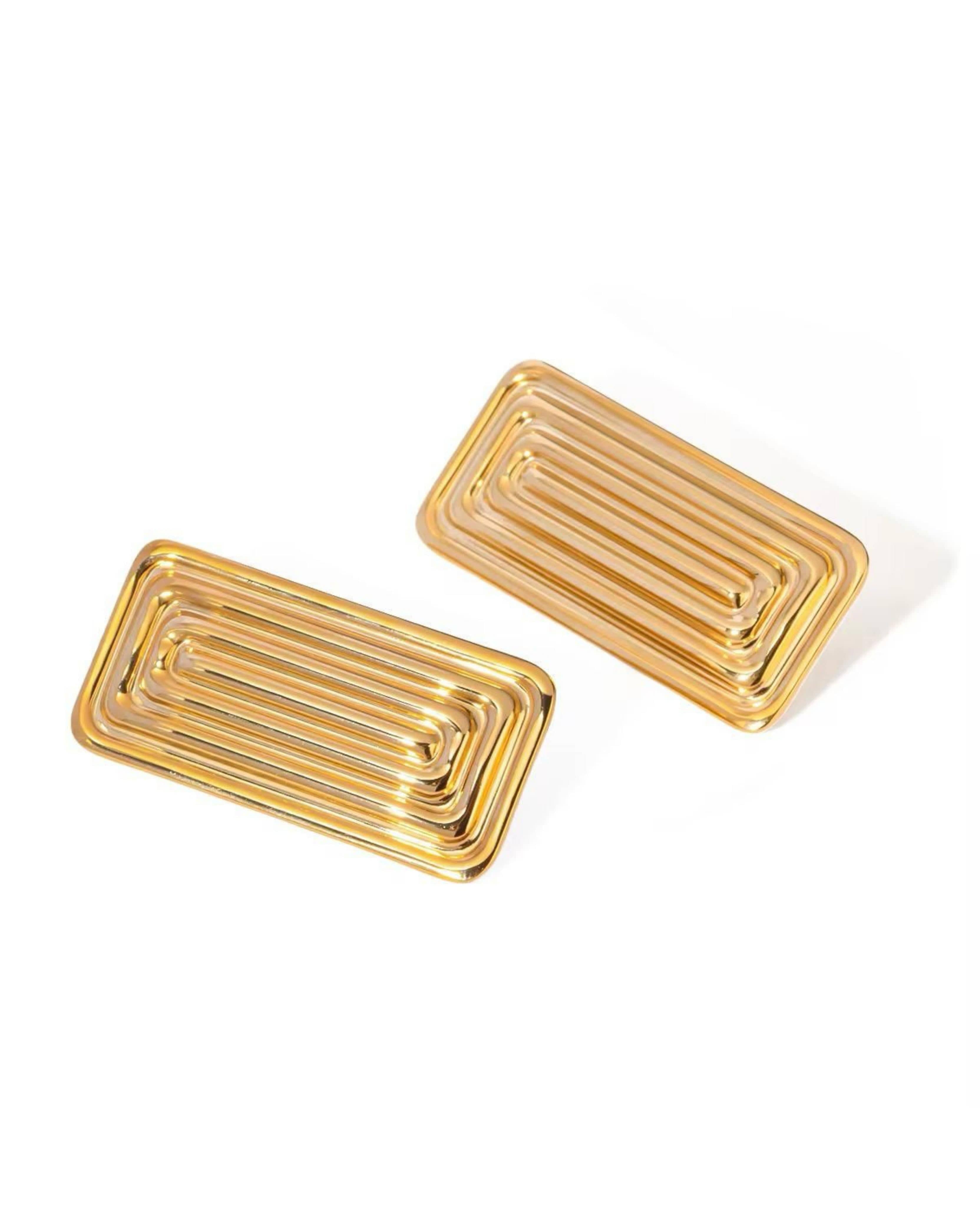 Rekhhta Essentials Earrings Gold Geometric Rectangle Studs