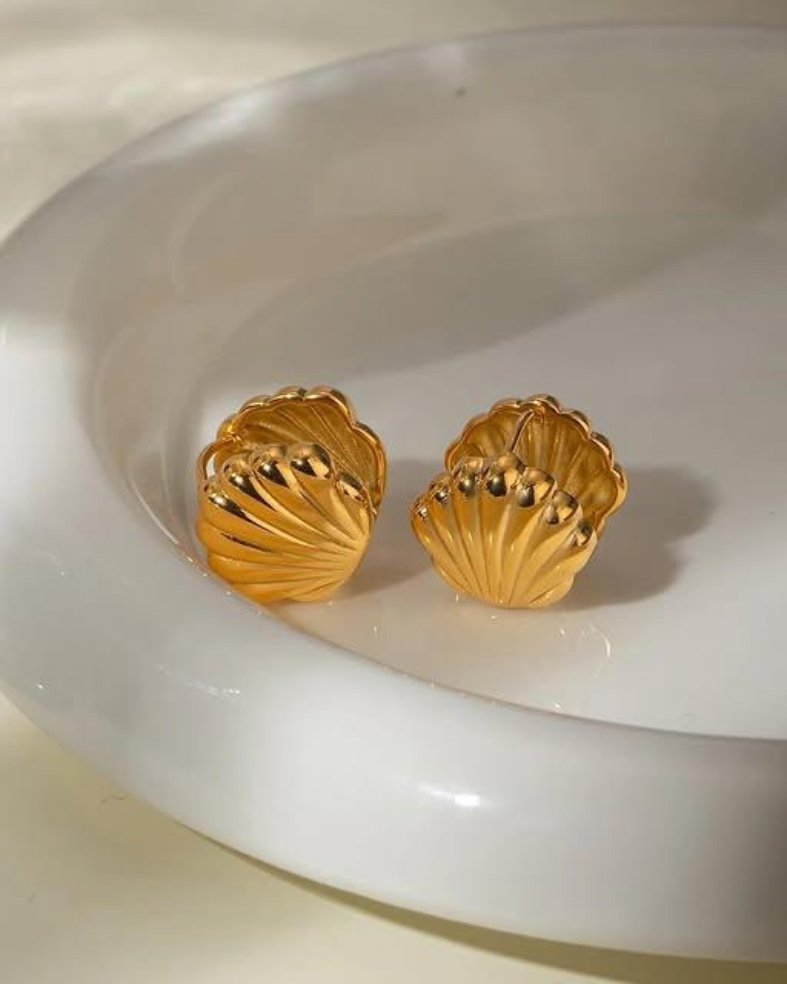 Rekhhta Essentials Earrings Golden Seashell Studs
