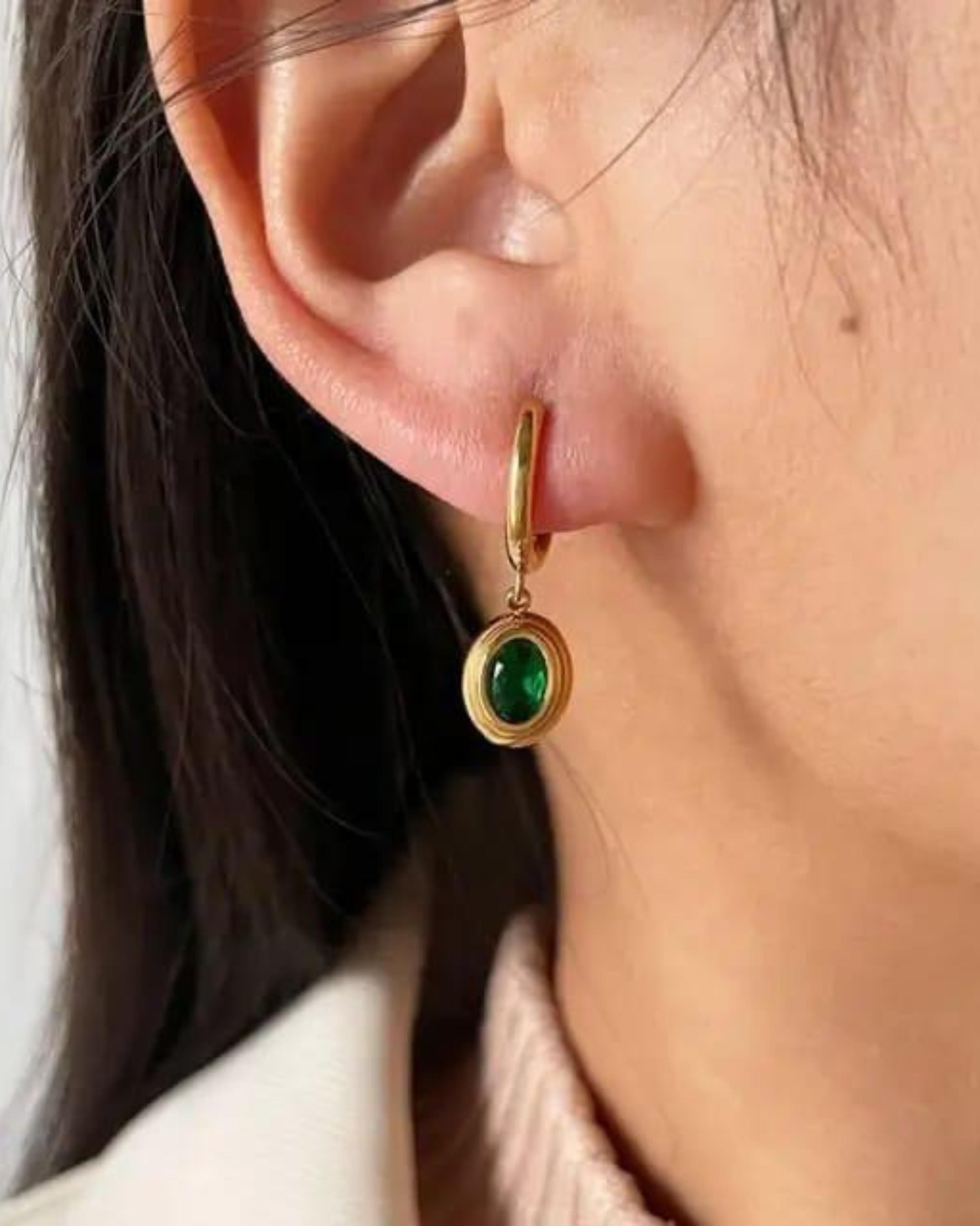 Rekhhta Essentials Earrings Luxe Emerald Drop Huggies