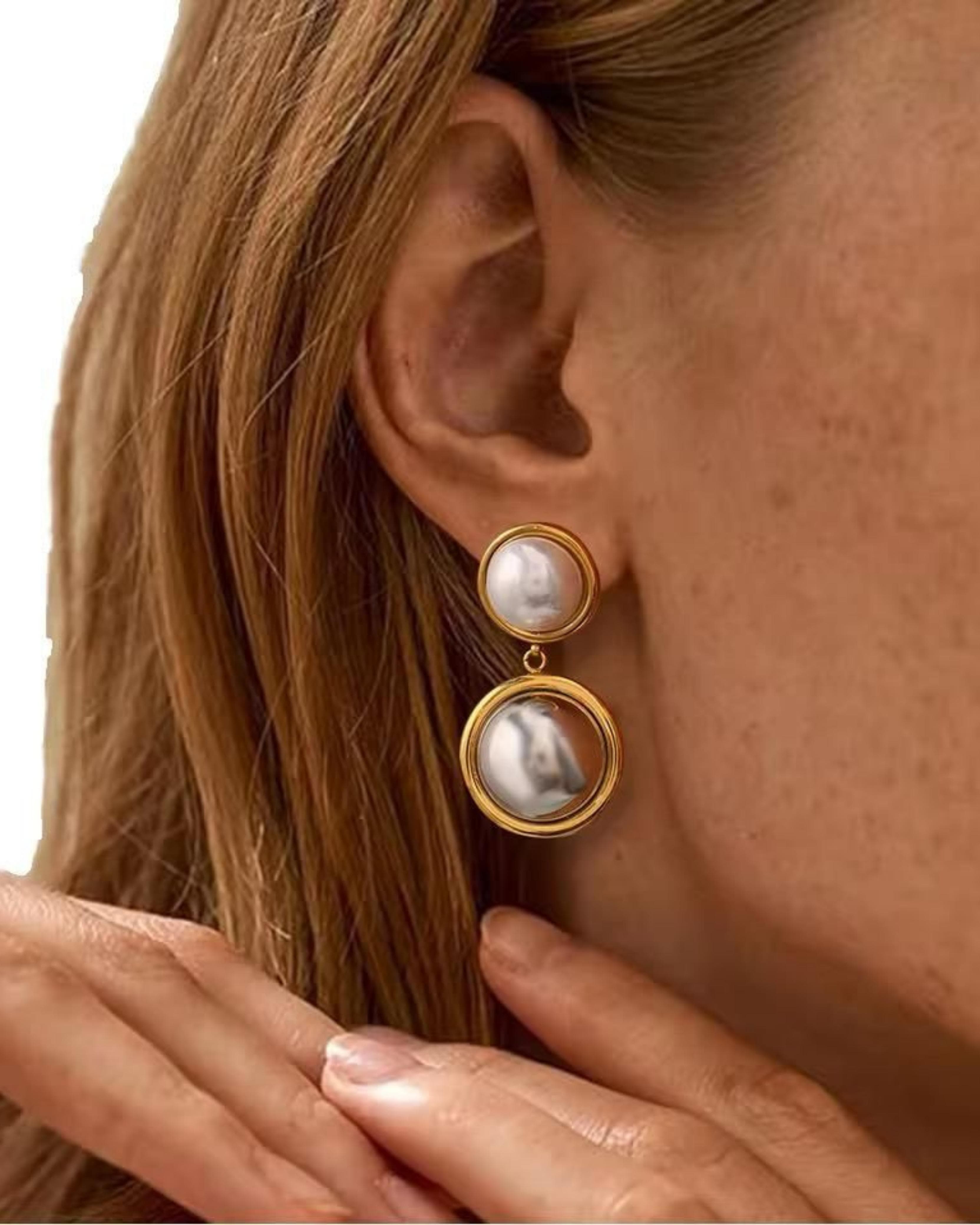 Rekhhta Essentials Earrings Luxe Pearl Double Drop Earrings