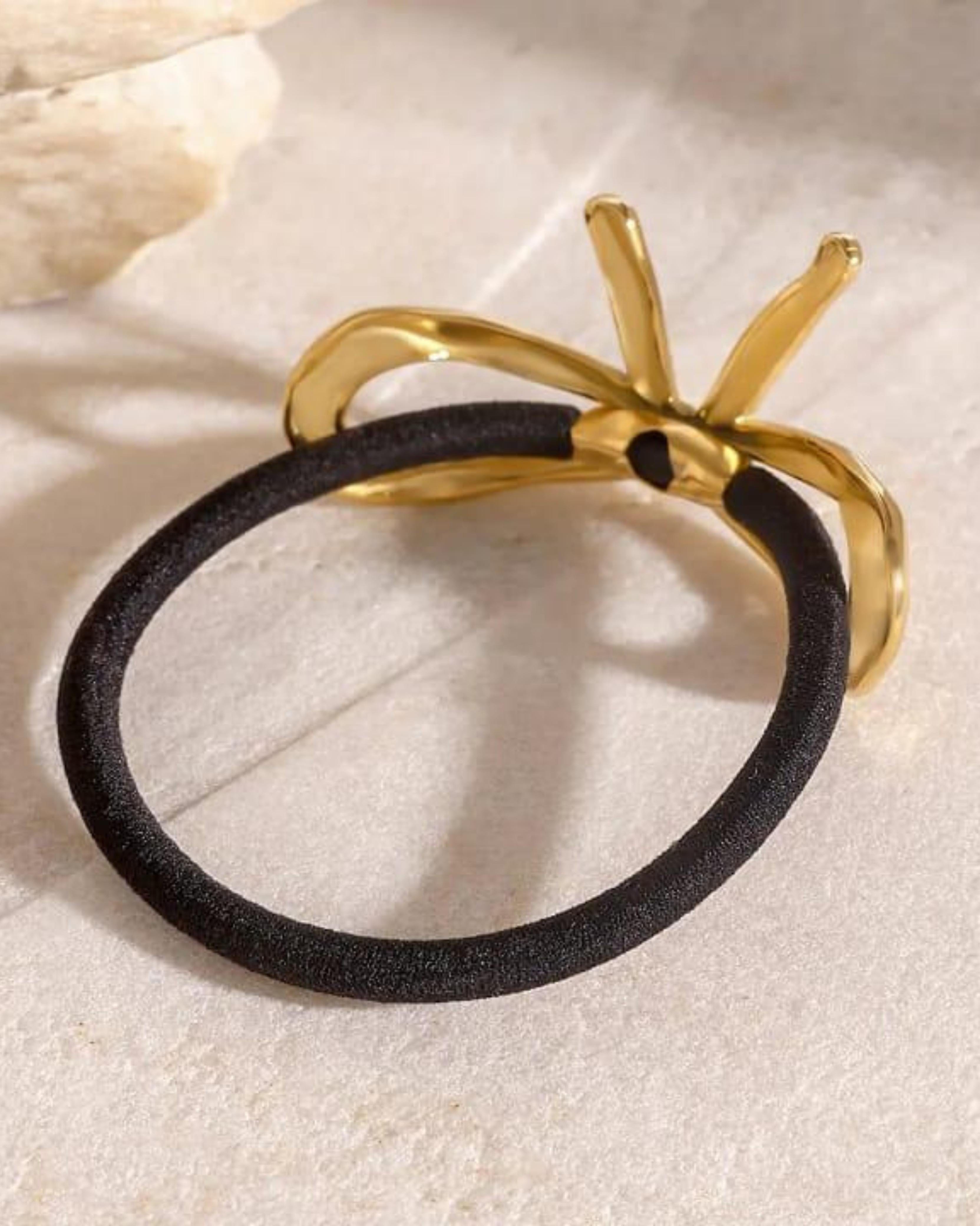 Rekhhta Essentials Hair Accessories Asymmetrical Bow Knot Gold Pony Holder