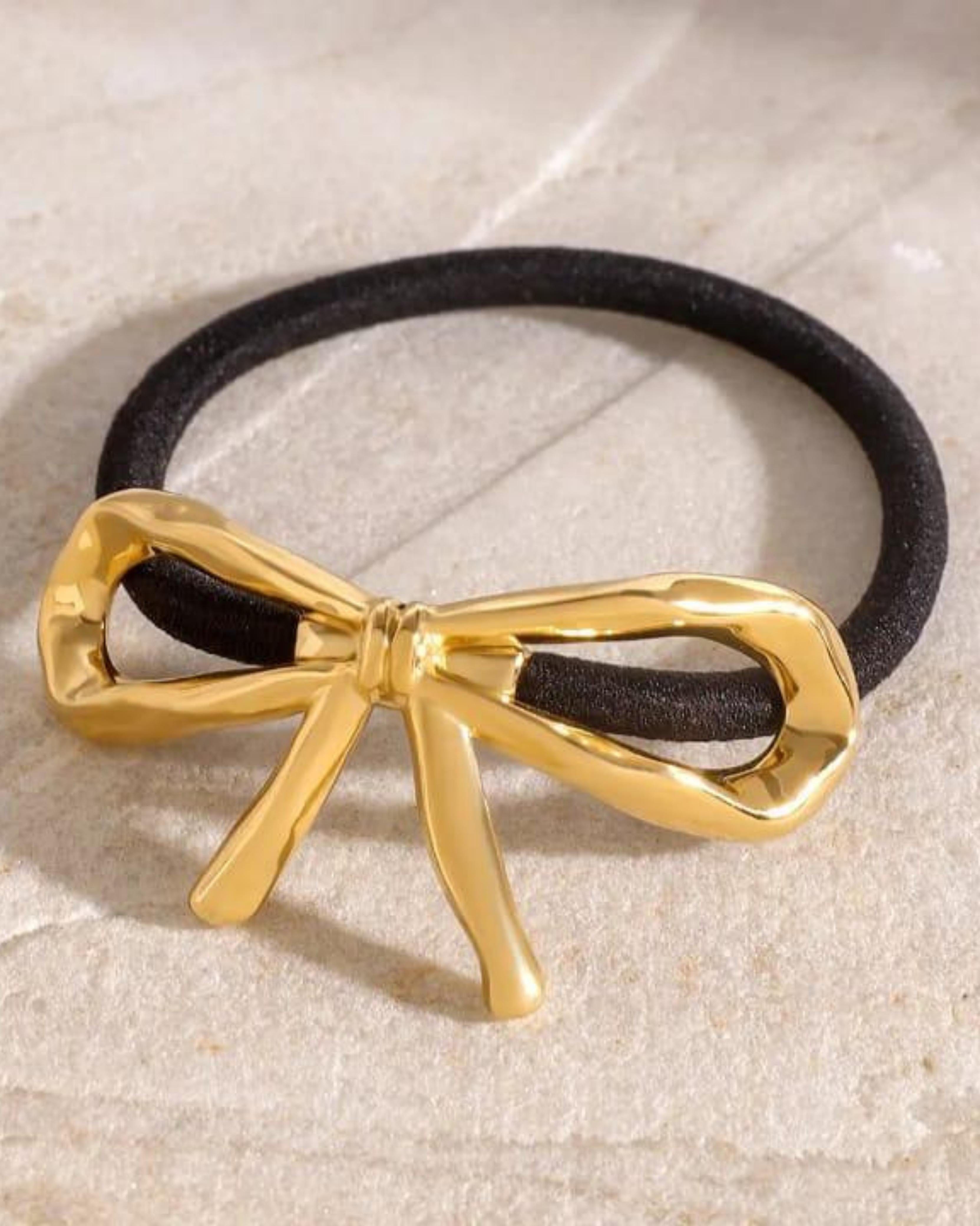 Rekhhta Essentials Hair Accessories Asymmetrical Bow Knot Gold Pony Holder