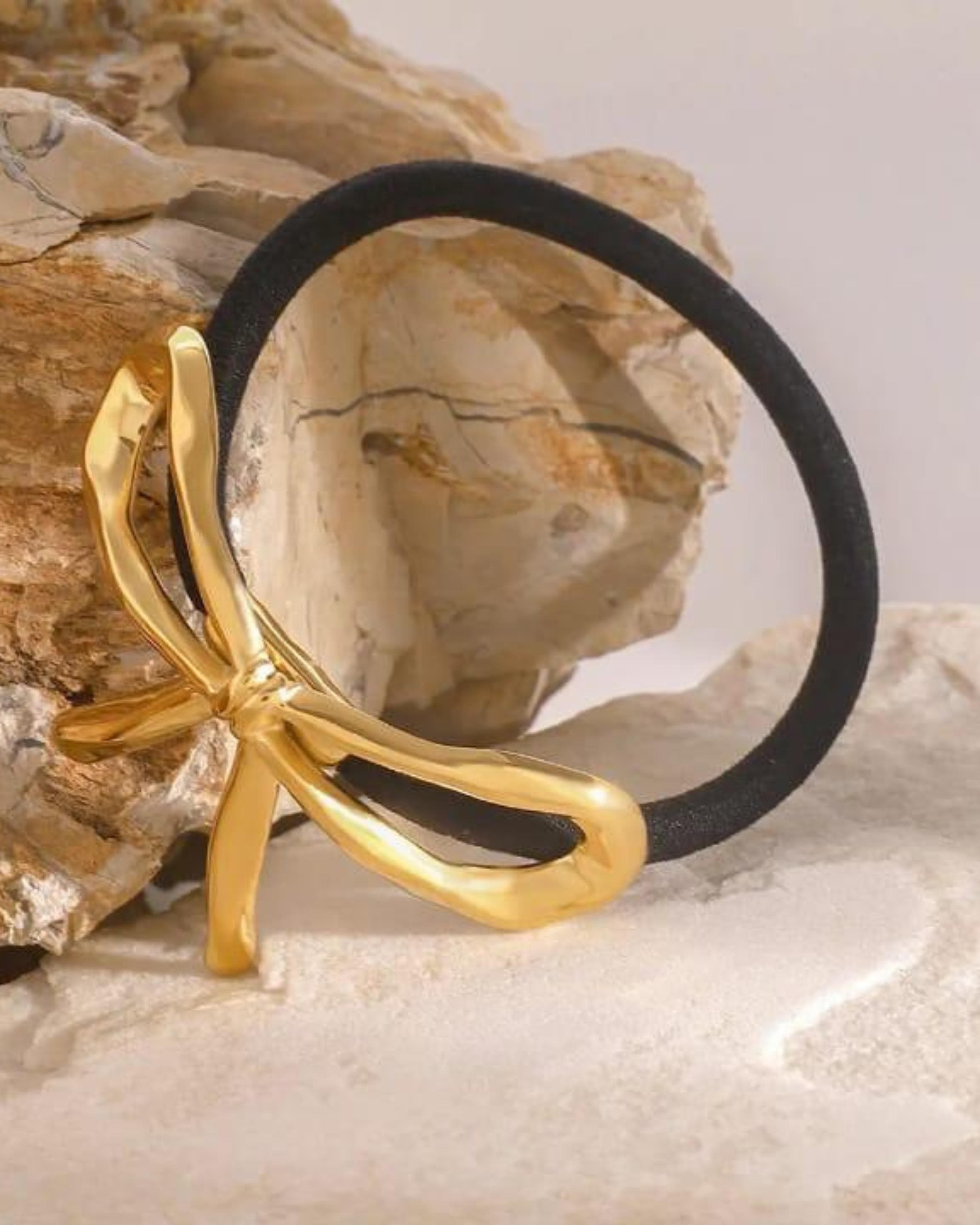Rekhhta Essentials Hair Accessories Asymmetrical Bow Knot Gold Pony Holder