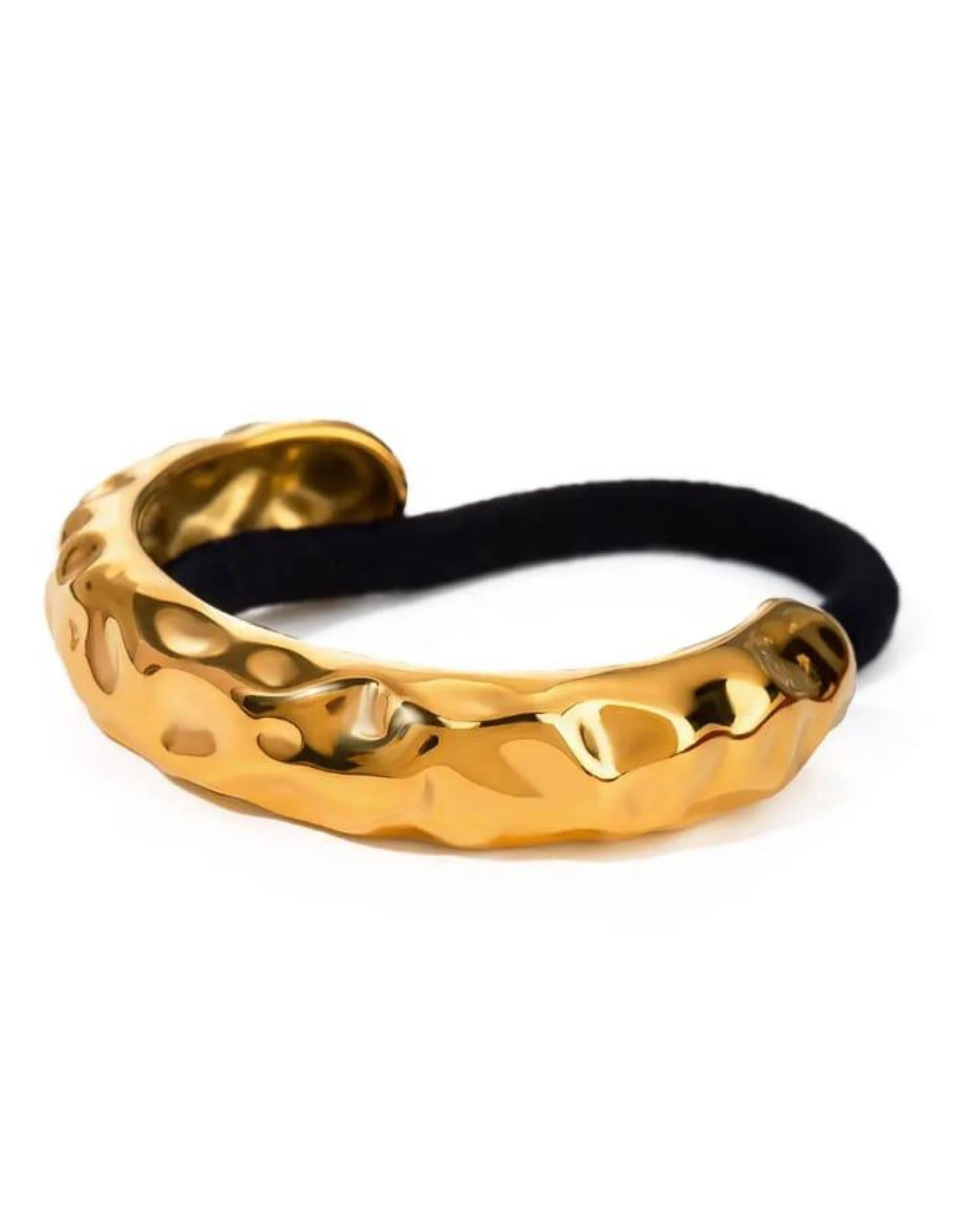 Rekhhta Essentials Hair Accessories Hammered Gold Cuff Pony Holder