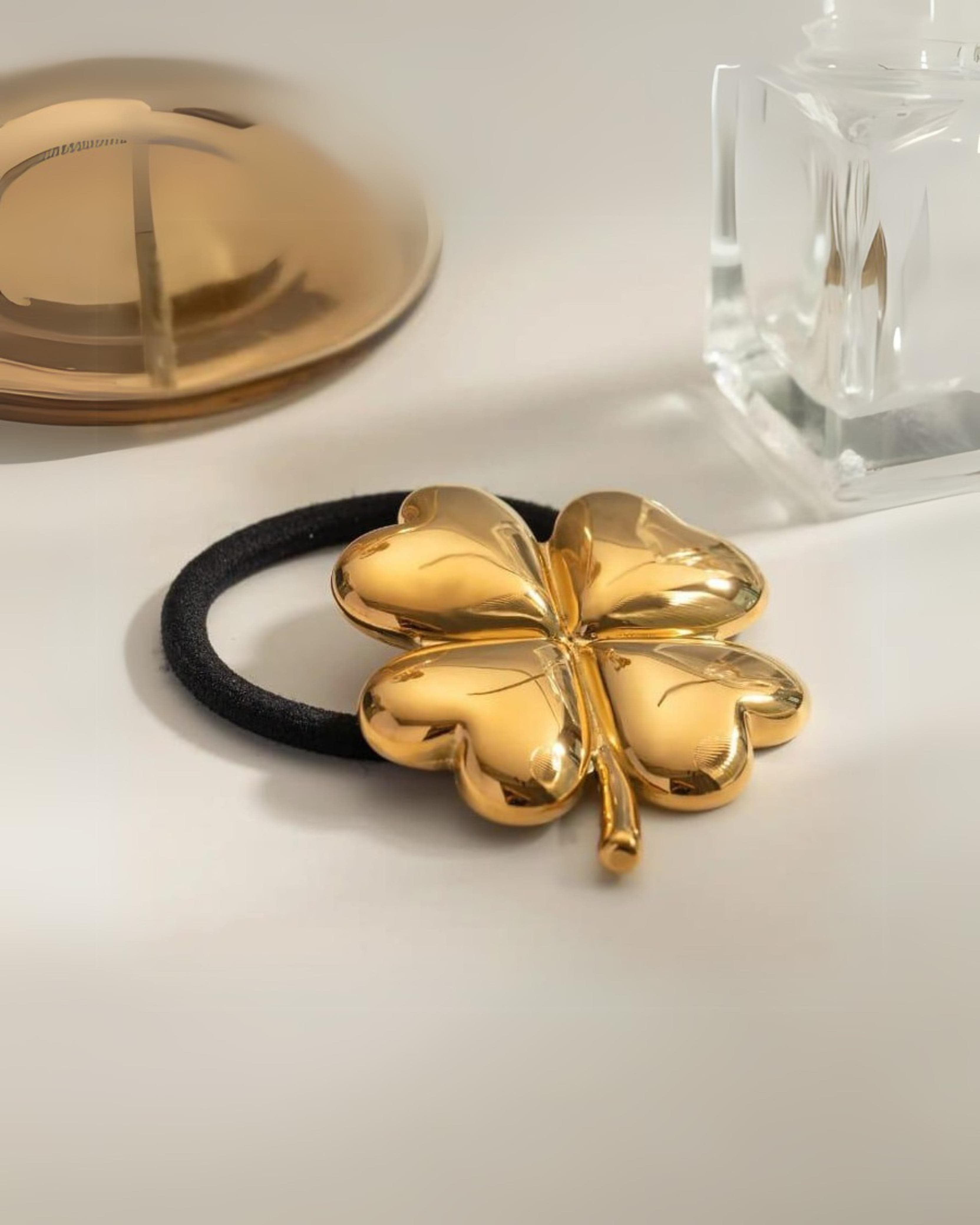 Rekhhta Essentials Hair Accessories Lucky Clover Hair Tie - Gold