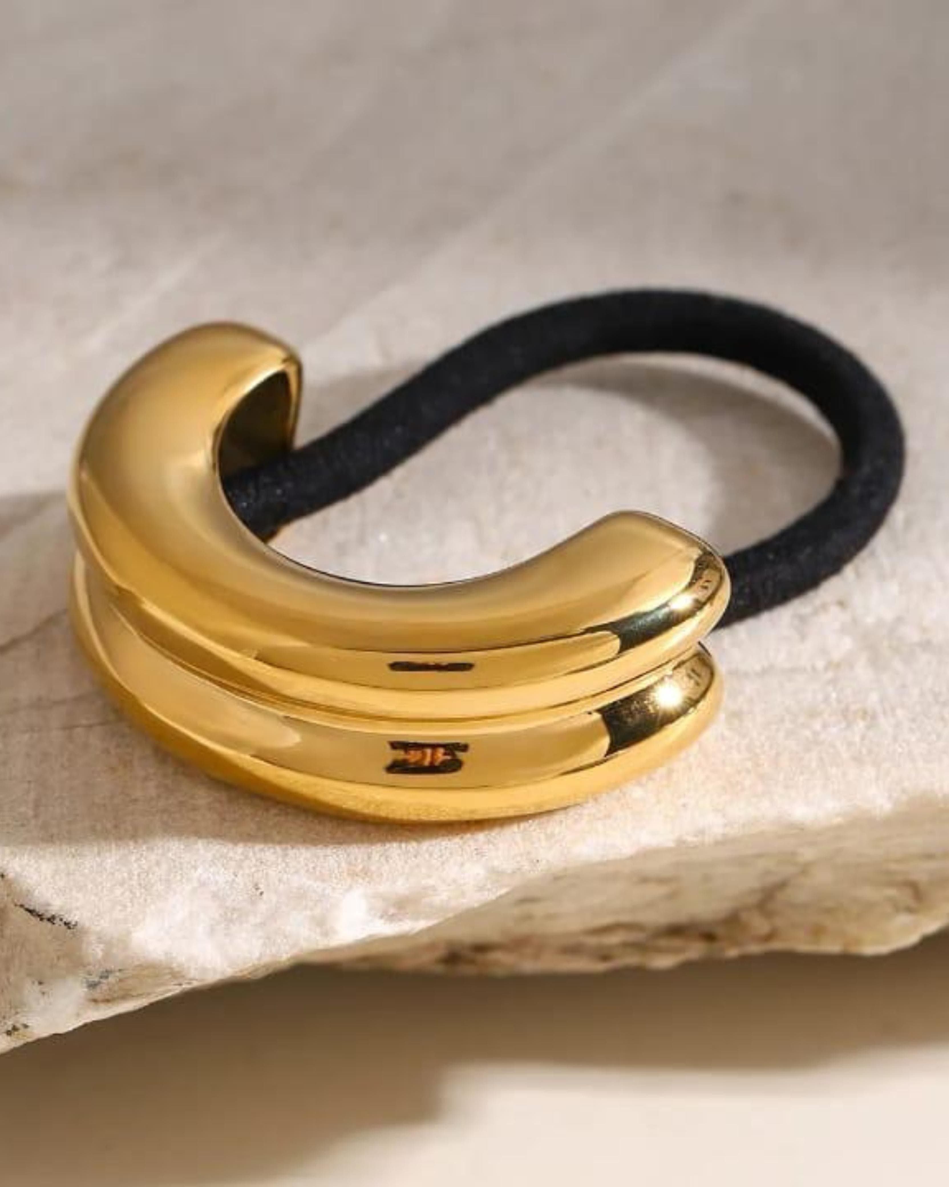 Rekhhta Essentials Hair Accessories Luxe Double Layered Gold Cuff Pony Holder