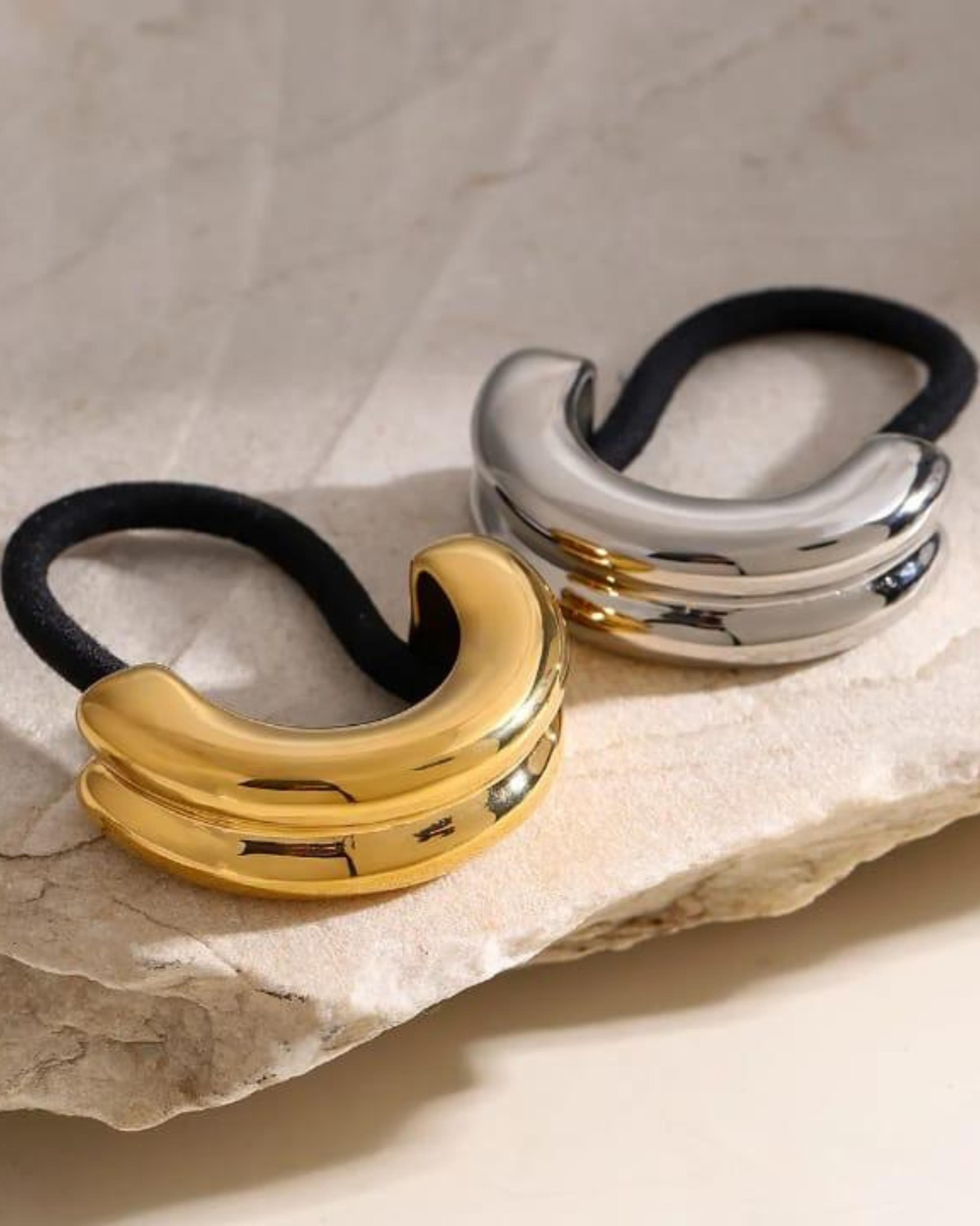 Rekhhta Essentials Hair Accessories Luxe Double Layered Gold Cuff Pony Holder