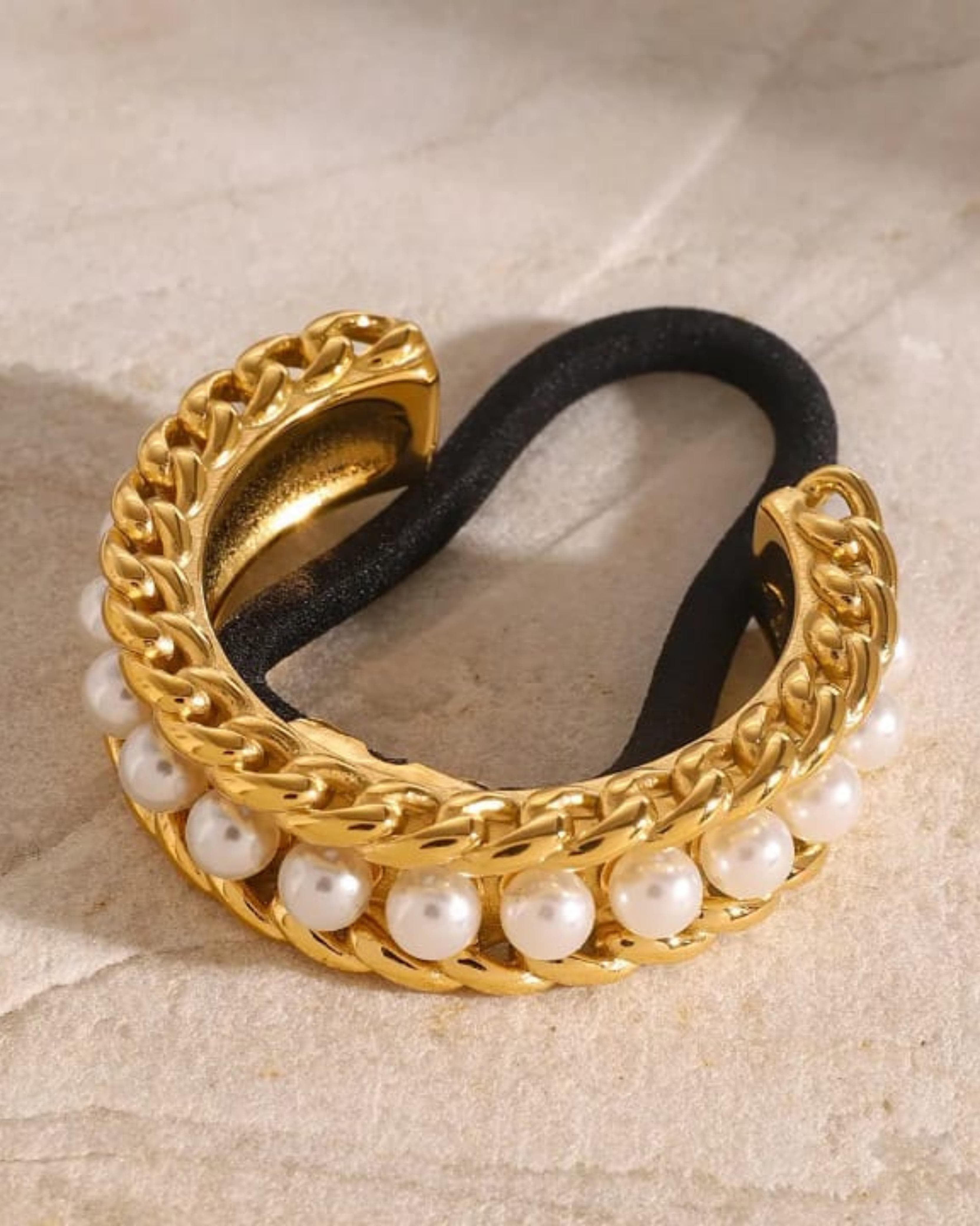 Rekhhta Essentials Hair Accessories Pearl Luxe Chain Pony Cuff