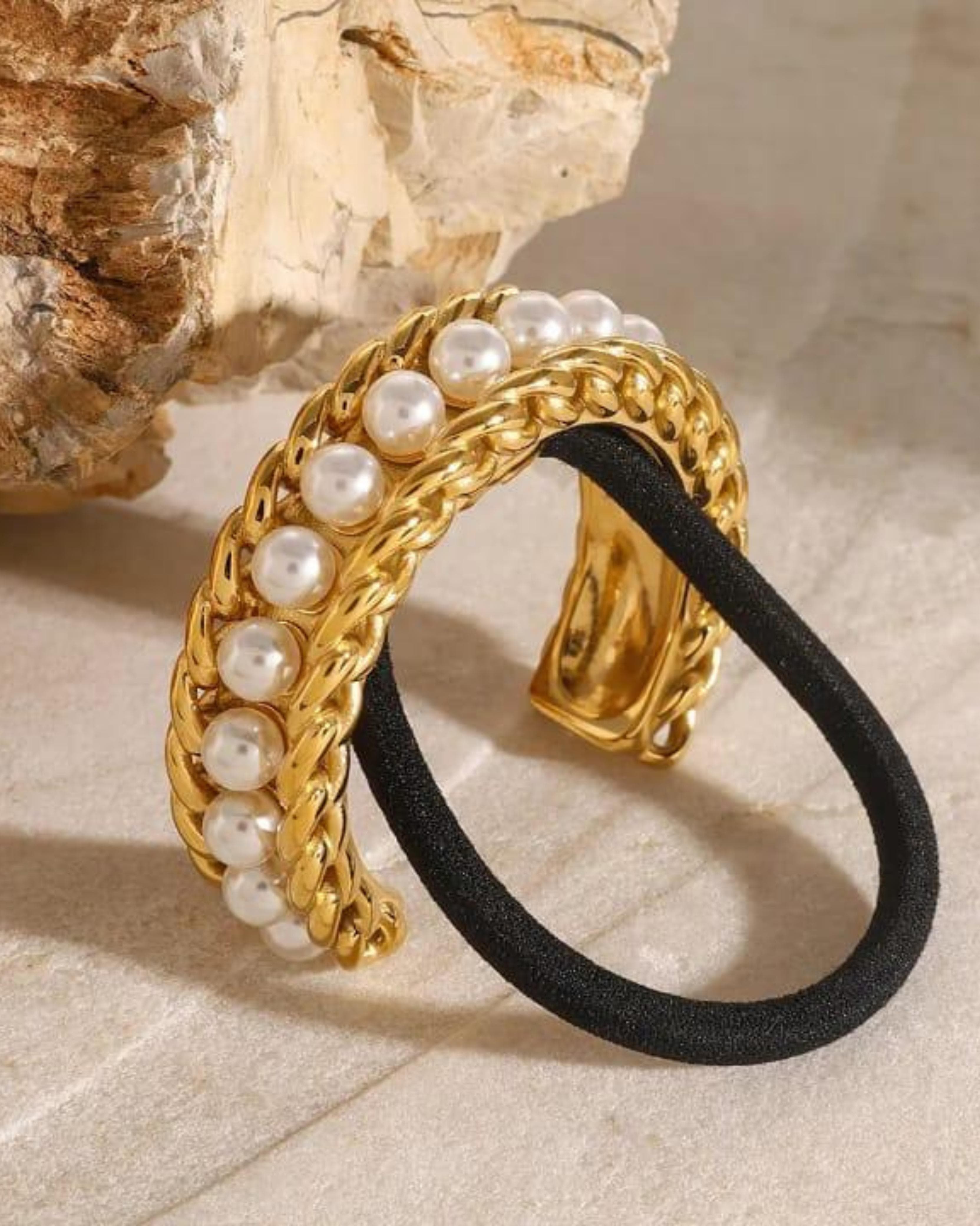 Rekhhta Essentials Hair Accessories Pearl Luxe Chain Pony Cuff