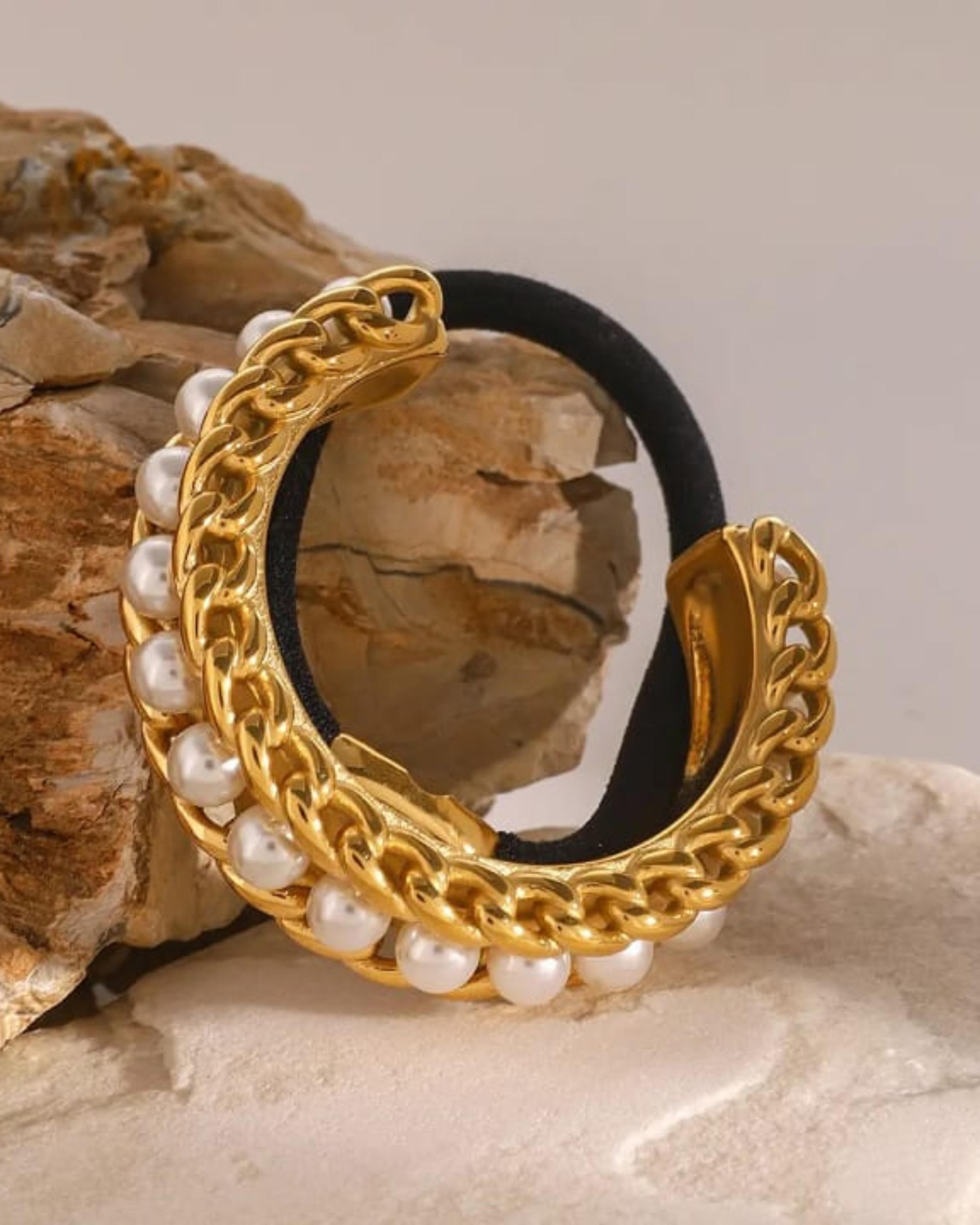 Rekhhta Essentials Hair Accessories Pearl Luxe Chain Pony Cuff